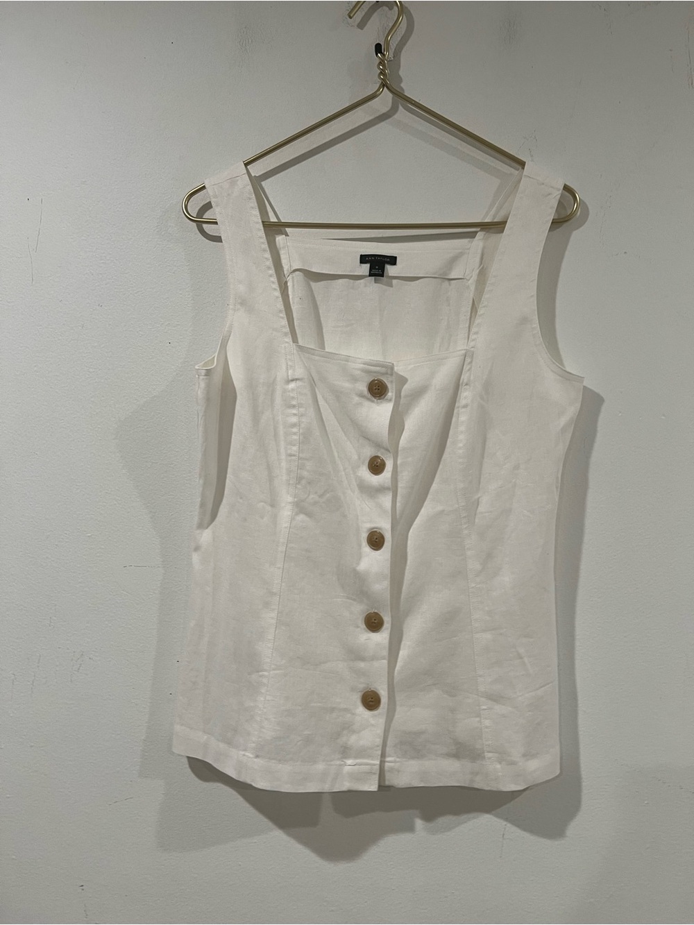 ANN TAYLOR White Button-Front Linen Blend  blouse ~vest viscose M